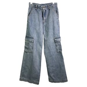 J. Galt Women's Jeans High Rise Wide Leg Blue Cargo Denim Cotton Light Wash Sz S